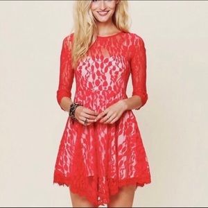 Free People Red Lace Dress Size S